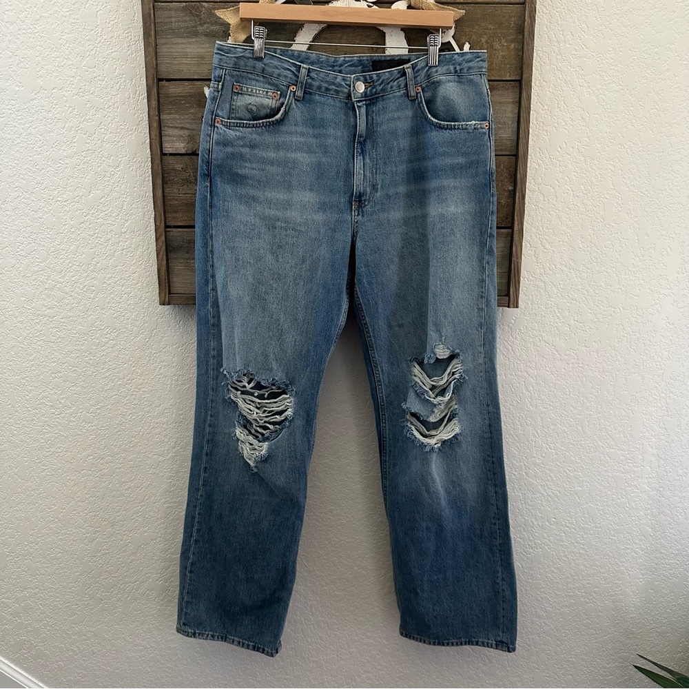 Zara Distressed Blue Denim Jeans - Classic Relaxed Fit size 12